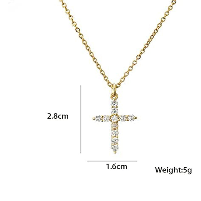 COLORFUL BLING Dainty Cubic Zircon Cross Necklace Sideways Pendant Necklace For Women Gold Silver Cross Jewelry
