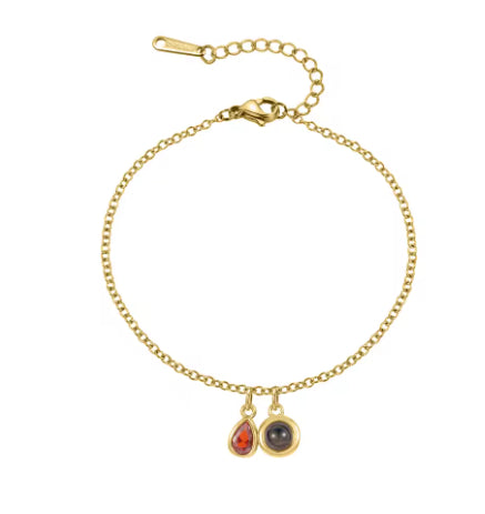 Custom Photo Projection Bracelet Stainless Steel Birthstone Charm J