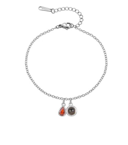 Custom Photo Projection Bracelet Stainless Steel Birthstone Charm J